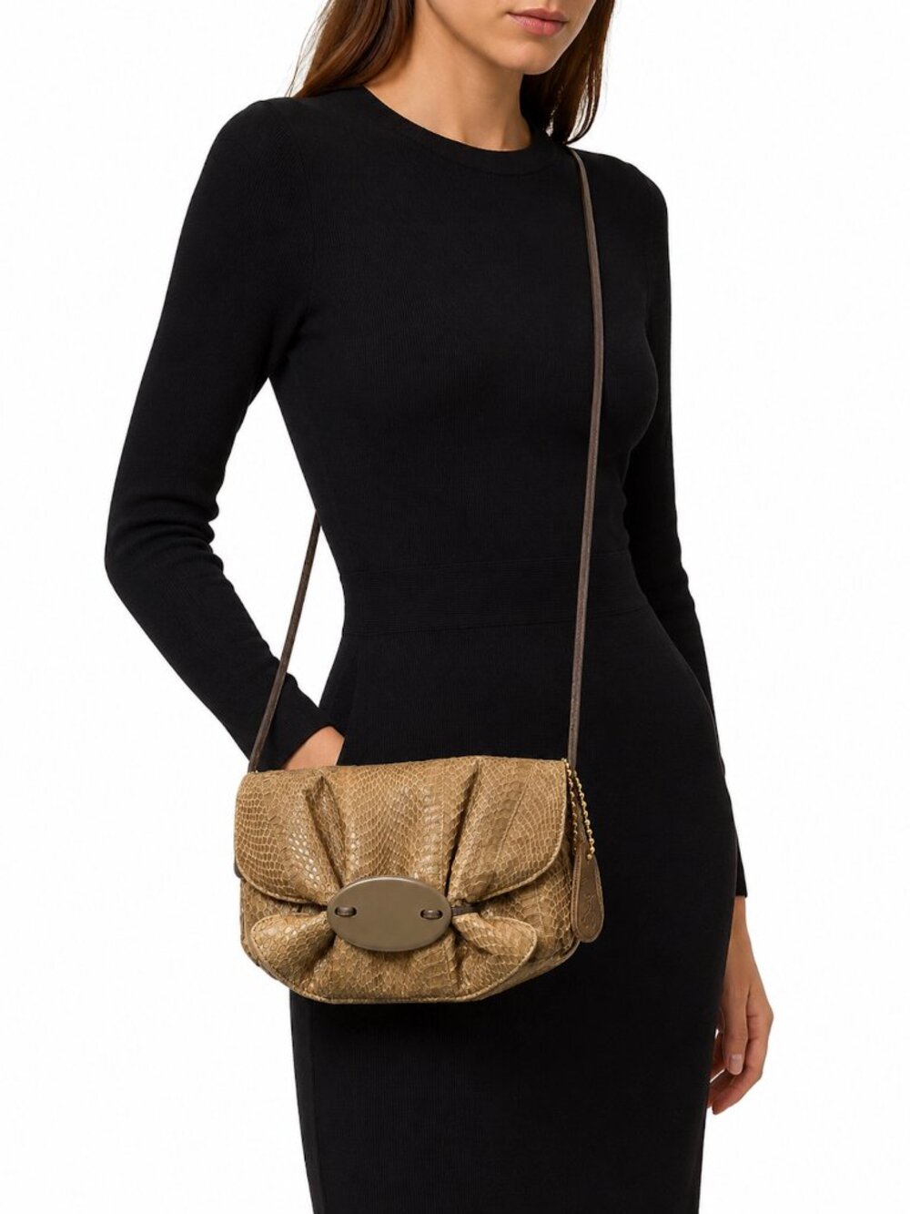 80s Tan Snakeskin Purse | Aspects Pouch Style Shoulder Bag